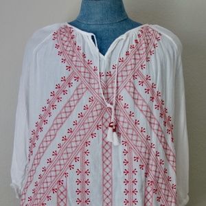 Embroidered Pheasant Top J Jill 2x